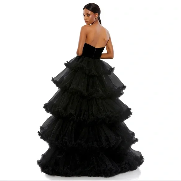 Mac Duggal Black Velvet Bustier Ruffle Ball Gown - Picture 4 of 7